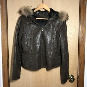 Brown leather & fur jacket